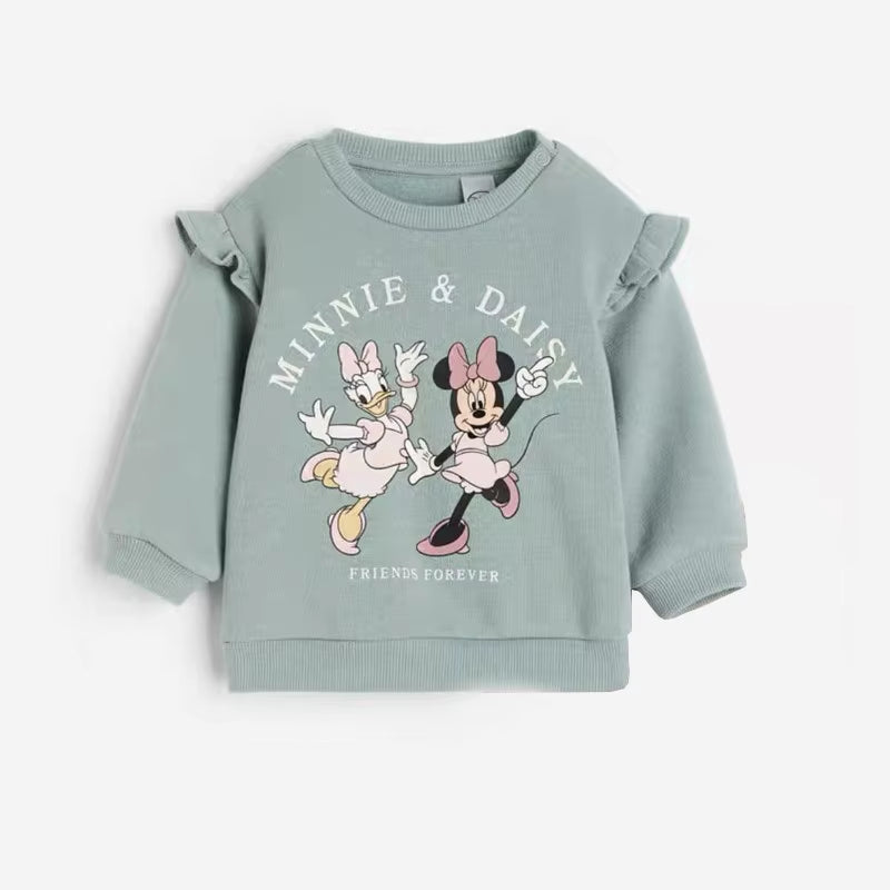 Minnie Magic: Cartoon Full-Print Sweatshirt and Pants Set for Girls