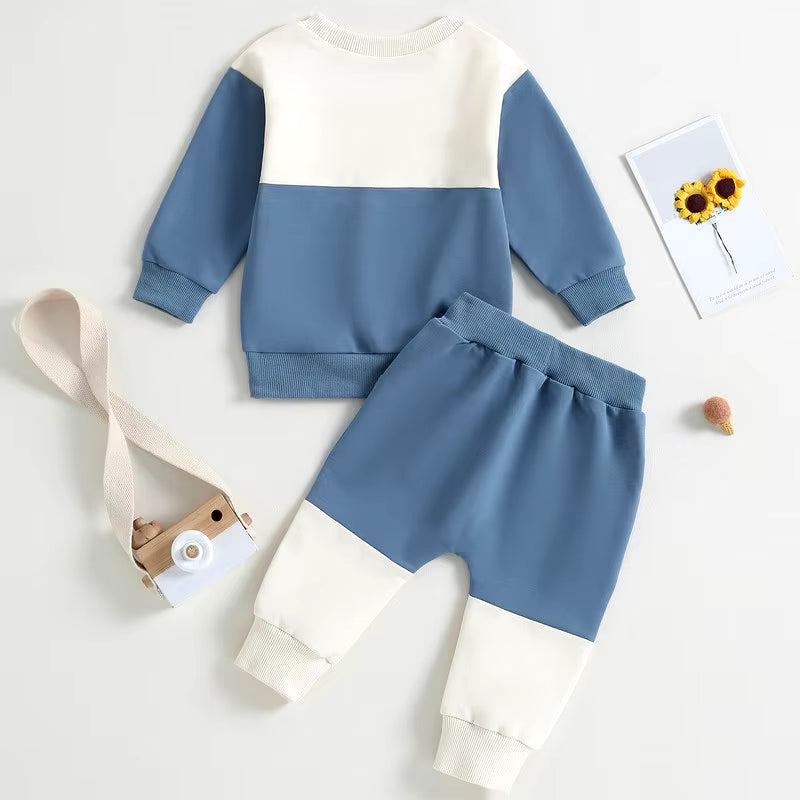 Chic Little Gentleman: Baby Boy Contrast Color Pant Set – Cozy Spring & Autumn Style