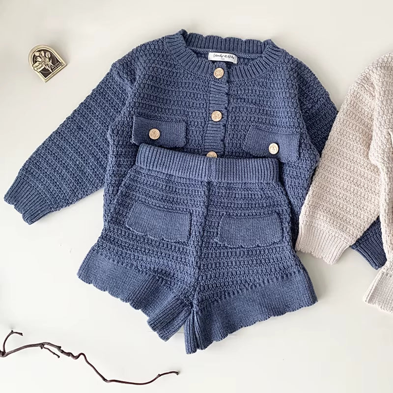 CozyChic – Knit Cardigan & Shorts Set for Toddler Girls